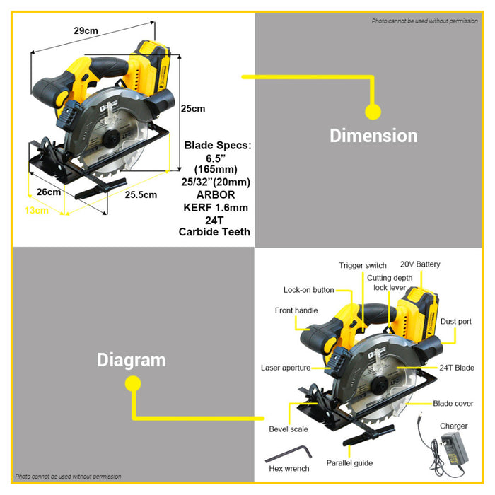BUILDMATE Powerhouse 20V Cordless Circular Saw Wood Cutter with 2.0Ah Li-Ion Battery Laser Line Guide Cutting Machine Woodworking Power Tools PH-20V-WLCSLASERPRO - PHPT
