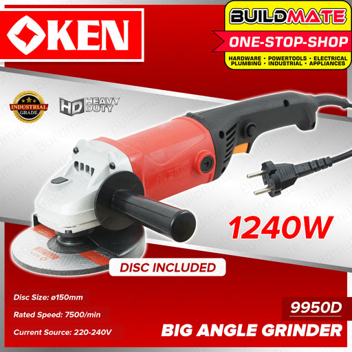 BUILDMATE Ken 1240W 150mm Industrial Big Electric Angle Grinder Cutting Machine for Wood Metal 9950D