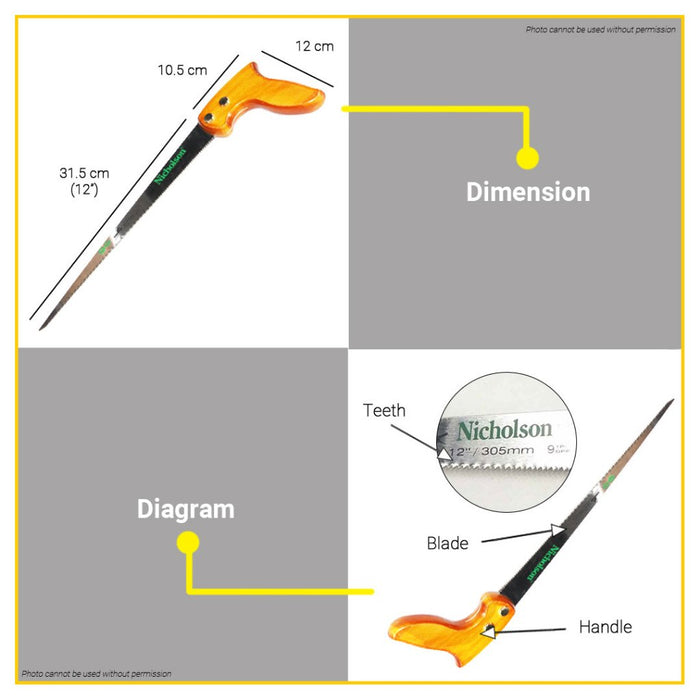 BUILDMATE Nicholson USA 12" Inch 9TPI Compass Handsaw for Sawing Carpenter Cutting Wood Tool H80212