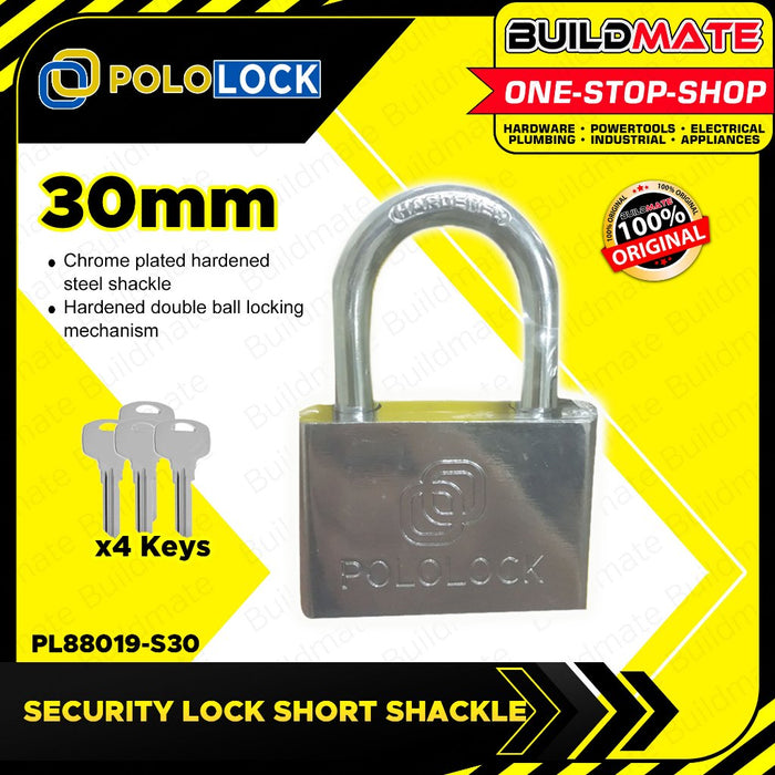 BUILDMATE Top Security Lock Padlock Short Shackle 30MM - 60MM Chrome Plated Keyed Wide Lock PL88019
