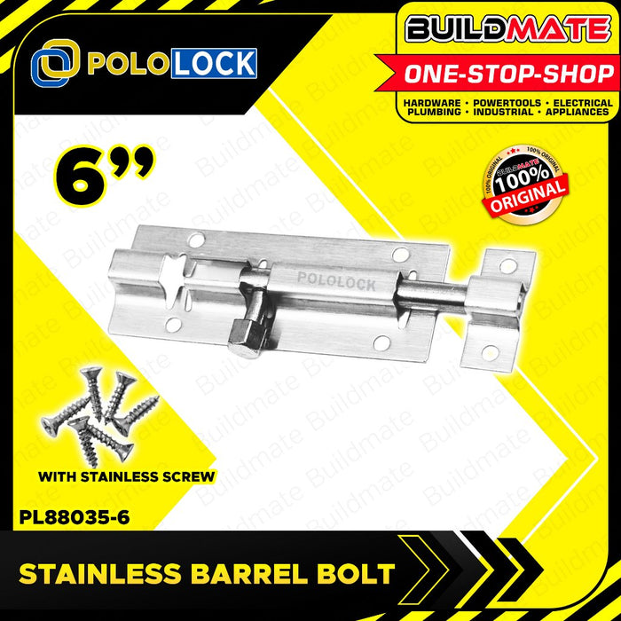 BUILDMATE Pololock Stainless Barrel Bolt with Screw 2" - 6" Inch Sliding Latch Security Door Lock