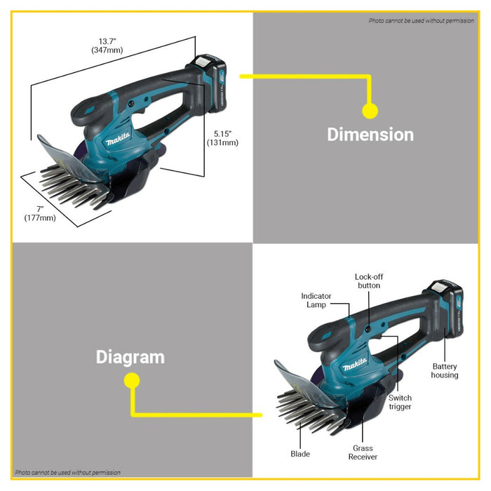 BUILDMATE Makita 12V Max Lithium-Ion Cordless 160mm (6-5/16) Soft Grip Grass Shear UM600DWYE