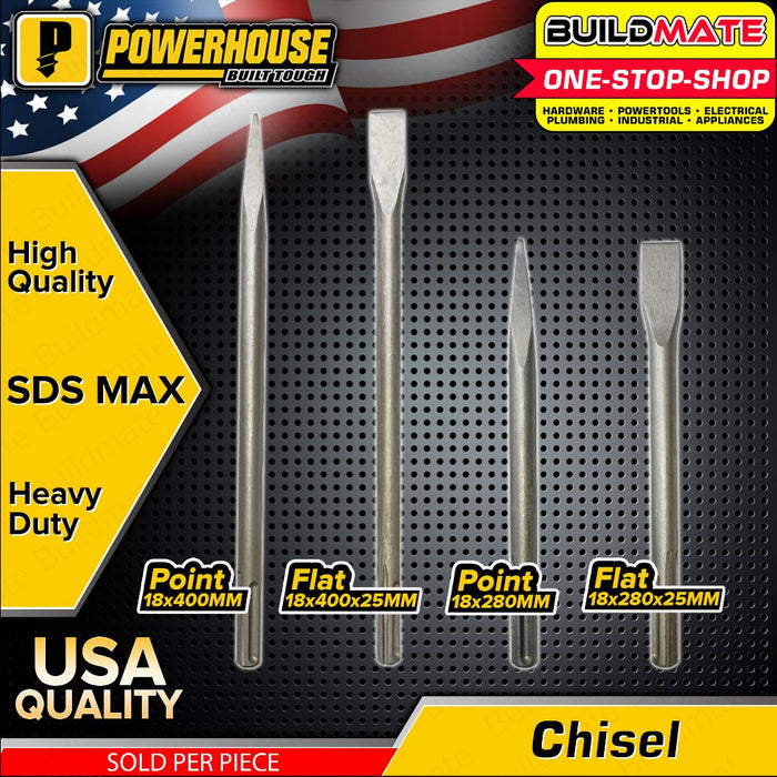 BUILDMATE Powerhouse 65A Drill Bit Chisel Pointed / Flat 380-400MM for Concrete Breaker 18280 - PTAA