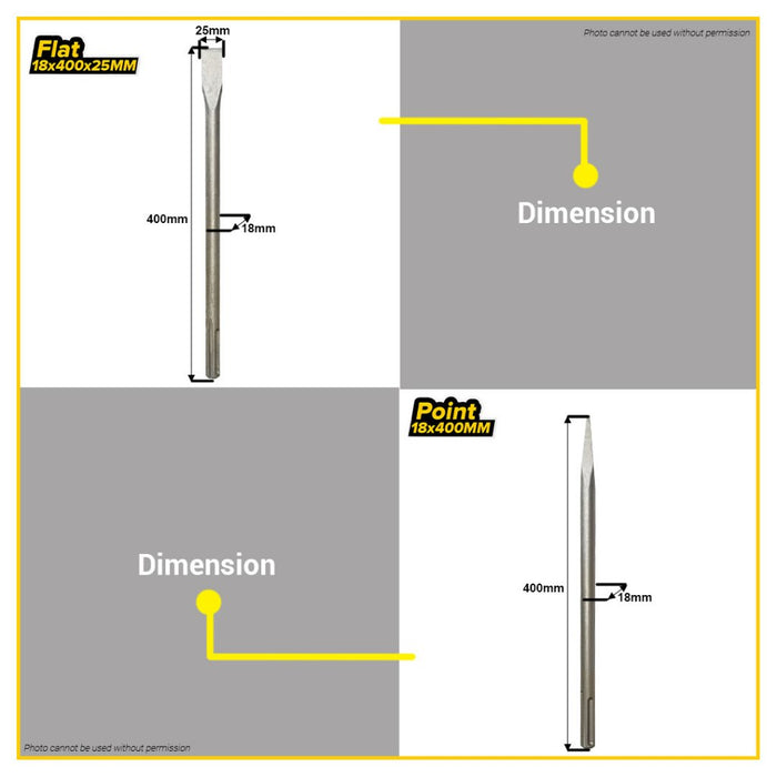 BUILDMATE Powerhouse 65A Drill Bit Chisel Pointed / Flat 380-400MM for Concrete Breaker 18280 - PTAA