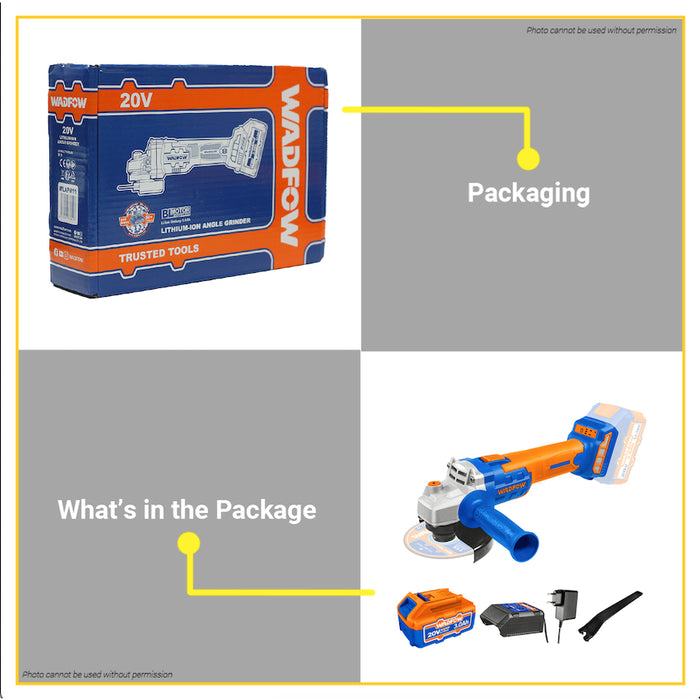 BUILDMATE Wadfow 20V Lithium-Ion Brushless Angle Grinder with 1PC Battery and Charger WLAPM11 - WCPT