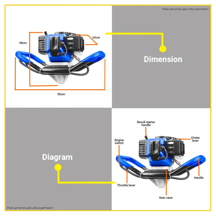 BUILDMATE Wadfow 2-Stroke Earth Ground Auger Machine Post Hole Digger Ground Drill WDZ1A52-1 - WPT