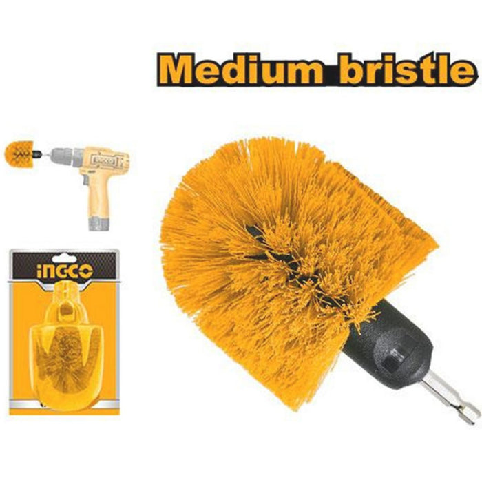 BUILDMATE Ingco 3.5" Inch Medium Bristle Brush 1/4" Inch Hex Shank Drill Cleaning Brush WCBM1360 IHT