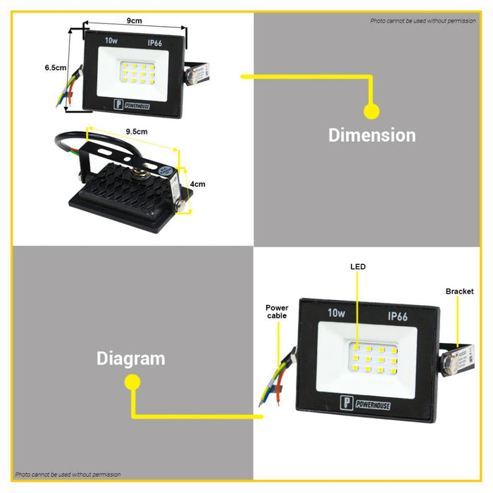 BUILDMATE Powerhouse 10W Led DOB Floodlight Weatherproof Daylight Bulb Light PHEFDL-DOB-10W-DL - PHE