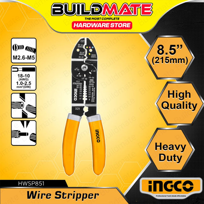 BUILDMATE Ingco Wire Stripper 8.5" Inch Crimper Stripping Cutting Pliers Hand Tool HWSP851 - IHT