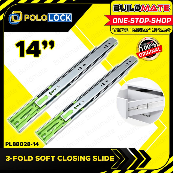 POLOLOCK 3-FOLD Stainless Soft Closing Drawer Slide Guide Ball Bearing 12-22" Inch PL88028 •BUILDMATE•
