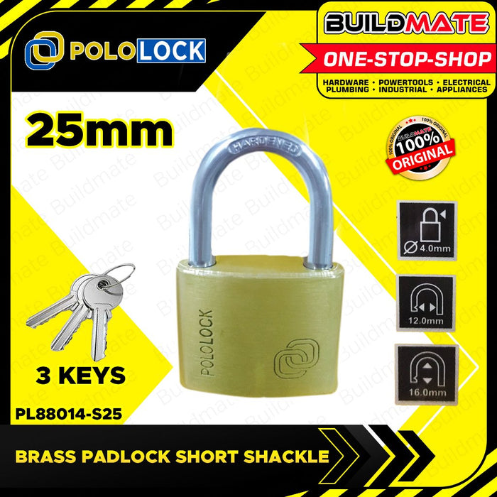 BUILDMATE Pololock Brass Padlock SHORT Shackle 20MM - 60MM Anti-Theft Keyed Wide Lock PL88014