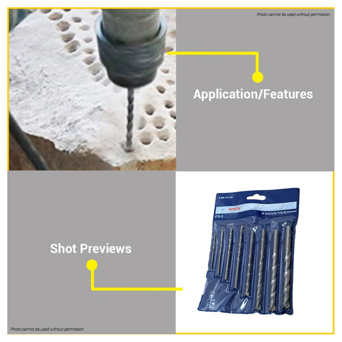 BUILDMATE Bosch CYL-2 Drill Bit 3PCS / 8PCS Set for Masonry Concrete Limestone Drilling 2-FLUTE BAX