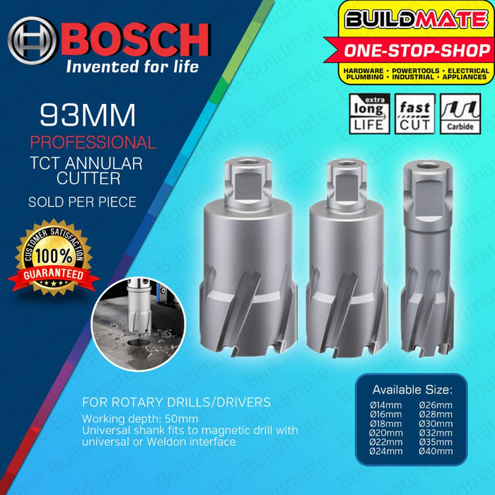 BOSCH TCT Annular Cutter 14MM - 40MM x 50MM Tungsten Carbide Tip with Universal Shank  • BUILDMATE• BAX