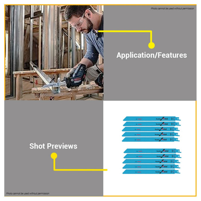 BUILDMATE Bosch 5PCS/SET 225MM Reciprocating Saw Blade BIM Flexible for Metal Pipes Cutting - BAX