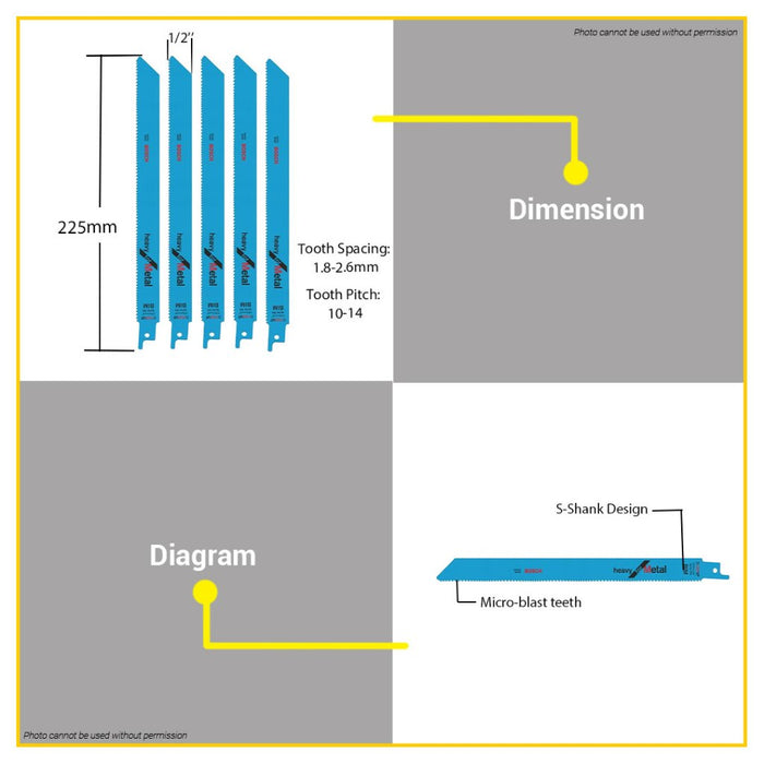 BUILDMATE Bosch 5PCS/SET Reciprocating Saw Blade Heavy for Metal Cutting S 1125 VF 2608657408 - BAX