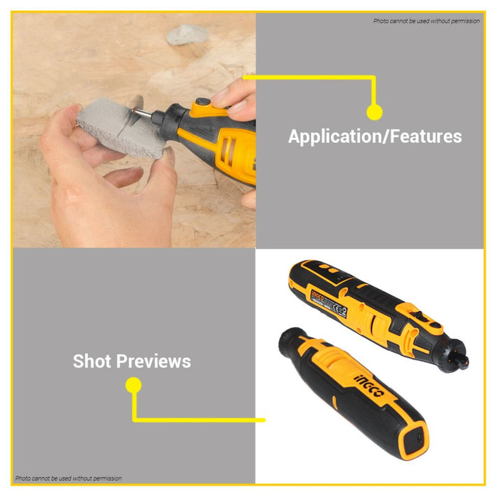 BUILDMATE INGCO 8V Lithium-Ion Variable Speed Grinder with 67pc Accessories and Bag CMGLI0801 ICPT