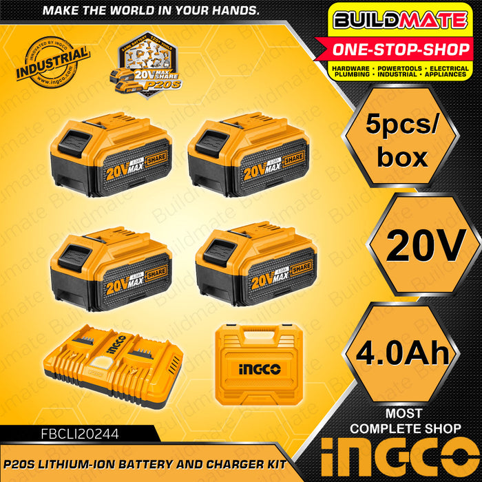 BUILDMATE Ingco 4.0Ah | 5.0Ah P20S Lithium-Ion Battery and Charger Kit Fast Intelligent Tool • ICPT