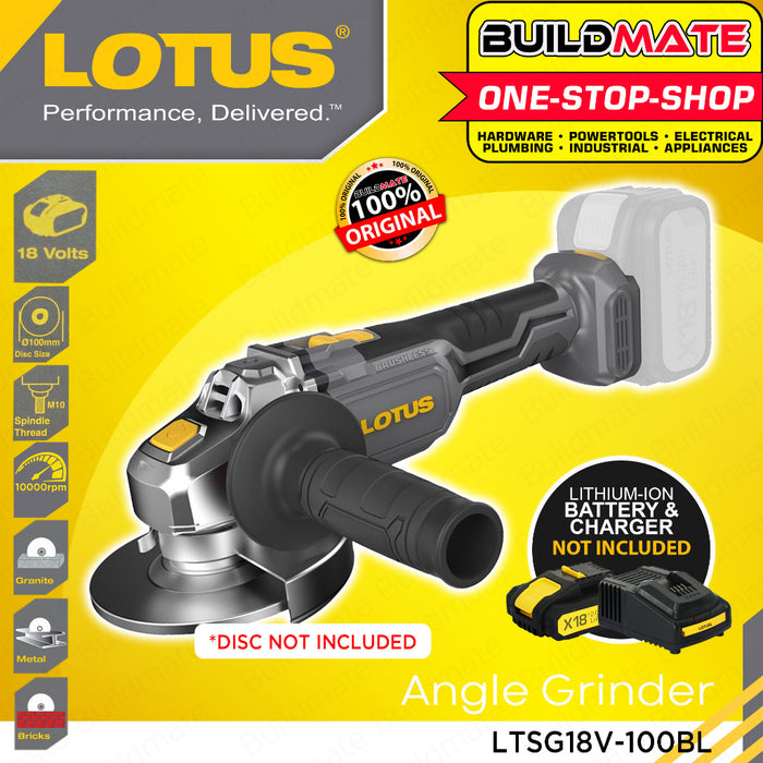 BUILDMATE Lotus 18V Cordless Angle Grinder BRUSHLESS Grinding Wheels Wood Cutting LTSG18V-100BL LPT