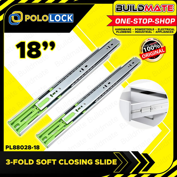 POLOLOCK 3-FOLD Stainless Soft Closing Drawer Slide Guide Ball Bearing 12-22" Inch PL88028 •BUILDMATE•