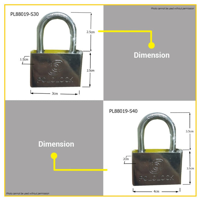 BUILDMATE Top Security Lock Padlock Short Shackle 30MM - 60MM Chrome Plated Keyed Wide Lock PL88019