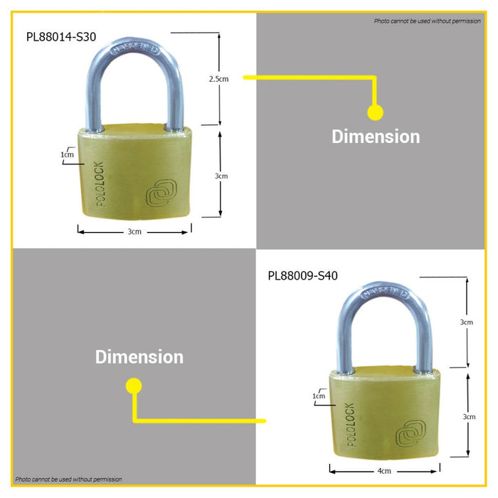 BUILDMATE Pololock Brass Padlock SHORT Shackle 20MM - 60MM Anti-Theft Keyed Wide Lock PL88014