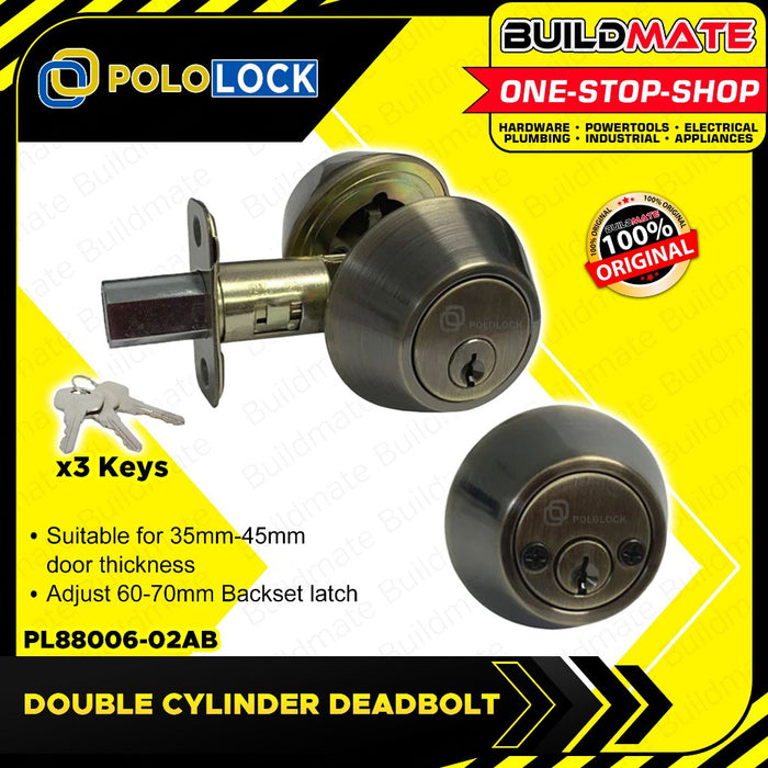 POLOLOCK DOUBLE Deadlock Security Lock Door Entrance Doorknob Cylinder Deadbolt PL88006-02 •BUILDMATE•