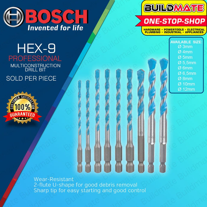 BUILDMATE Bosch Multi-Constrution Drill Bits Multi-Purpose 1/4" Shank HEX-9 for Wood Concrete - BAX