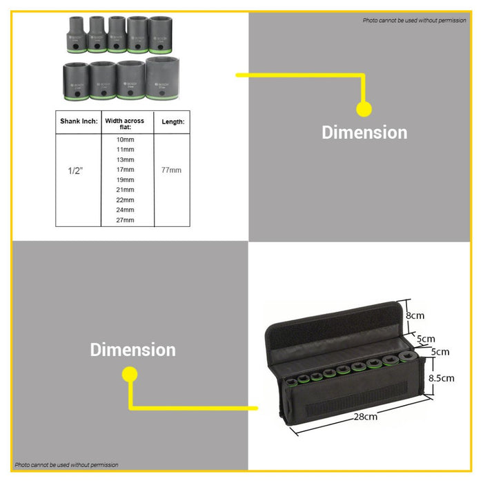 BUILDMATE Bosch 9PCS/SET 77mm Impact Control Socket Wrench Set 1/2" Shank 10mm - 27mm 2608551101 BAX