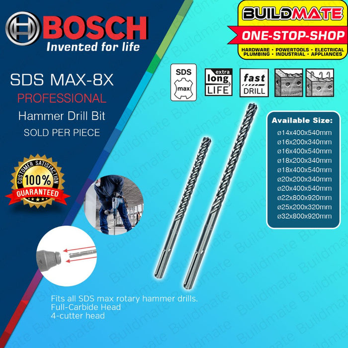BUILDMATE Bosch SDS MAX-8X Rotary Hammer Concrete Masonry Drill Bit 14mm - 32mm Fast Drilling • BAX