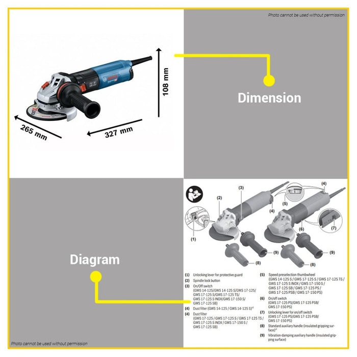BUILDMATE Bosch 5" Inch 1400W Electric Angle Grinder Grinding Machine Wood Cutting GWS 14-125 S BPT