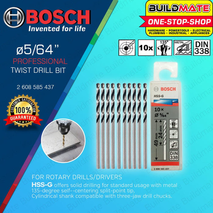 BUILDMATE Bosch 10PCS/SET HSS-G Twist Drill Bits 1/16" - 1/2" Inch Metal Drilling for Rotary - BAX