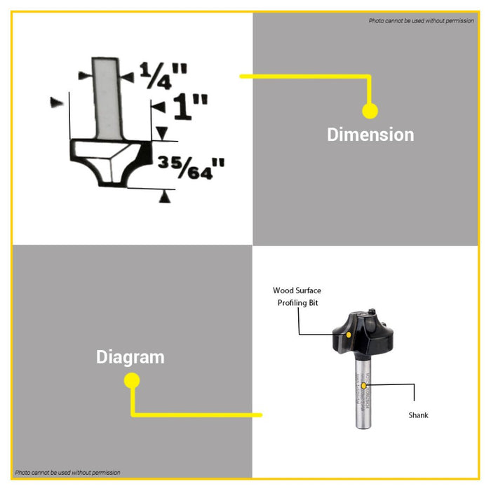 BUILDMATE Bosch 1/4" Inch Ovolo Router Bits Standard for Wood Surface Profiling Bit 2608628424 - BAX