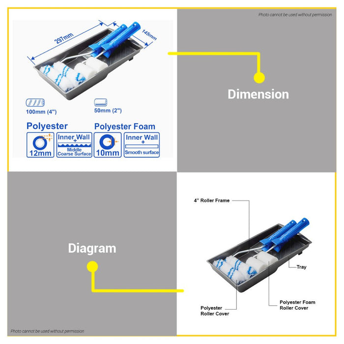 BUILDMATE Wadfow 7in1 4" Inch Paint Roller Cylinder Brush Set for Wall Painting 100mm WCB3H71 WHT