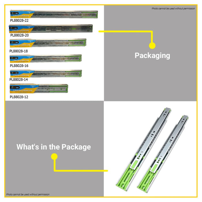 POLOLOCK 3-FOLD Stainless Soft Closing Drawer Slide Guide Ball Bearing 12-22" Inch PL88028 •BUILDMATE•