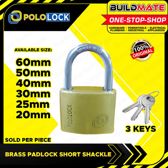BUILDMATE Pololock Brass Padlock SHORT Shackle 20MM - 60MM Anti-Theft Keyed Wide Lock PL88014
