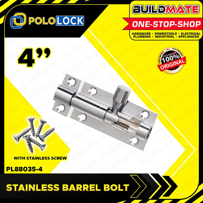 BUILDMATE Pololock Stainless Barrel Bolt with Screw 2" - 6" Inch Sliding Latch Security Door Lock