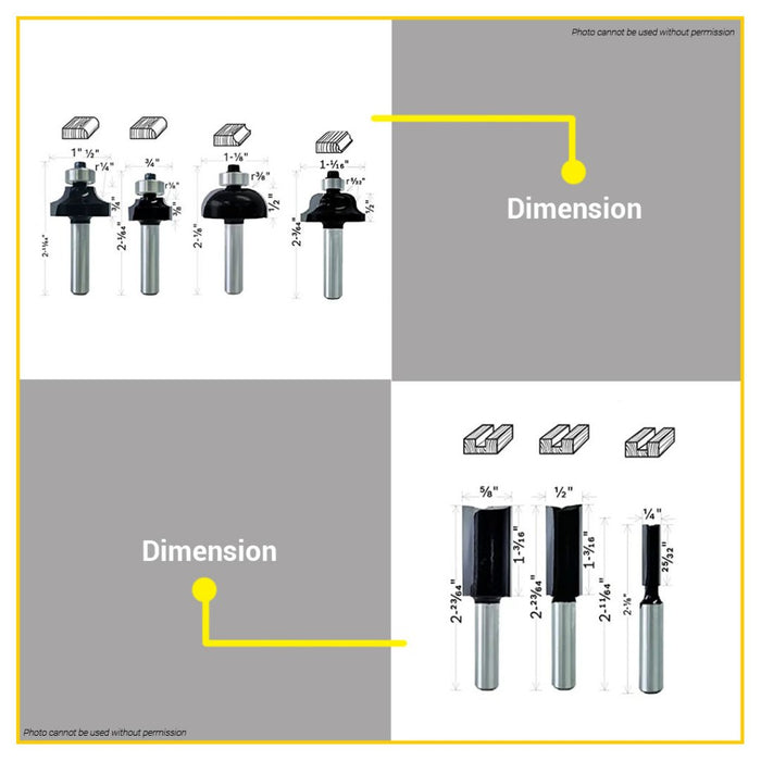 BUILDMATE Bosch Router Bit Set 6PCS / 15PCS Trim & Edging 1/4" Inch Shank Mixed Cutter - BAX