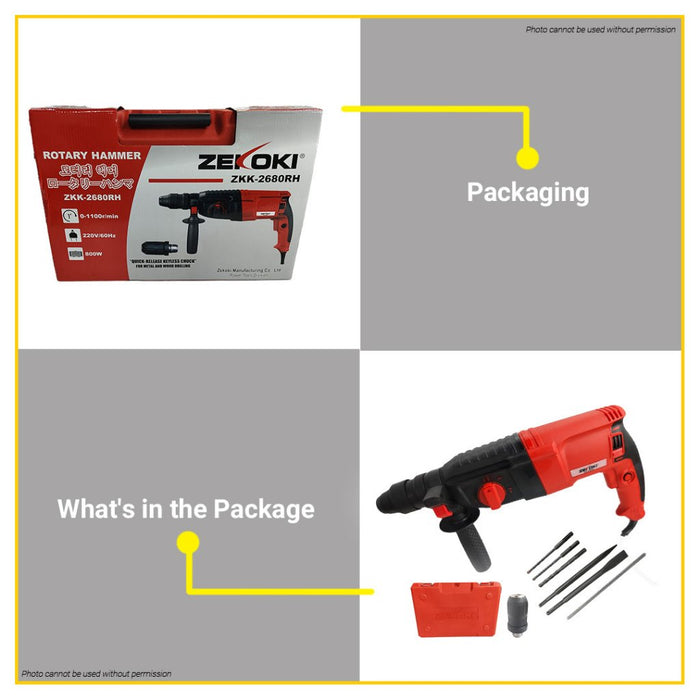 BUILDMATE Zekoki 800W SDS PLUS Rotary Hammer Concrete Chipping Gun Demolition Drill ZKK-2680RH