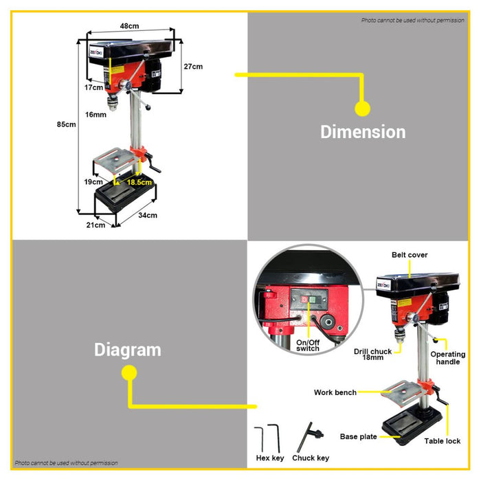 ZEKOKI 1/2HP 375W 5-Speed Benchtop Drill Press Stand Table Drilling Machine Cast Iron Base ZKK-4116DP BUILDMATE•