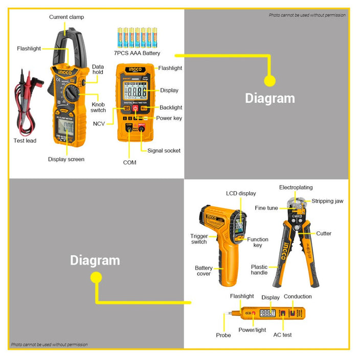 Building Multimeter BUILDMATE Ingco Digital Multi Meter Clamp with Electricians Tools Set ...