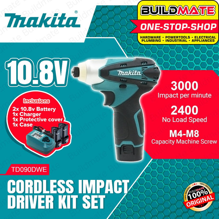 BUILDMATE Makita 10.8V Cordless Impact Driver Kit Set 1/4" Inch Hex Shank Rechargeable Electric Screwdriver TD090DWE