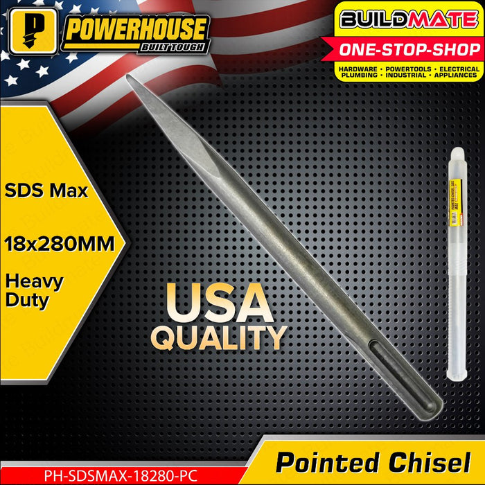 BUILDMATE Powerhouse 65A Drill Bit Chisel Pointed / Flat 380-400MM for Concrete Breaker 18280 - PTAA
