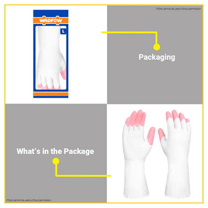 BUILDMATE Wadfow PVC Gloves 32mm Large Protective Work Hand Cover Washable Safety Cleaning Gloves for Household WVG932L - WHT