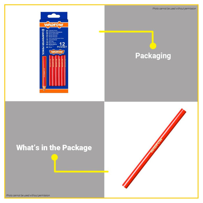 BUILDMATE Wadfow 12PCS Carpenter Oval Pencil Black Marker Pen Marking Tool Set WMQ1512 - WHT