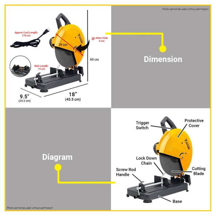 BUILDMATE Powerhouse 2600W 14 Inch Cut Off Machine Metal Cutting Chopsaw Cutter PH-CUT355-2600W PHPT