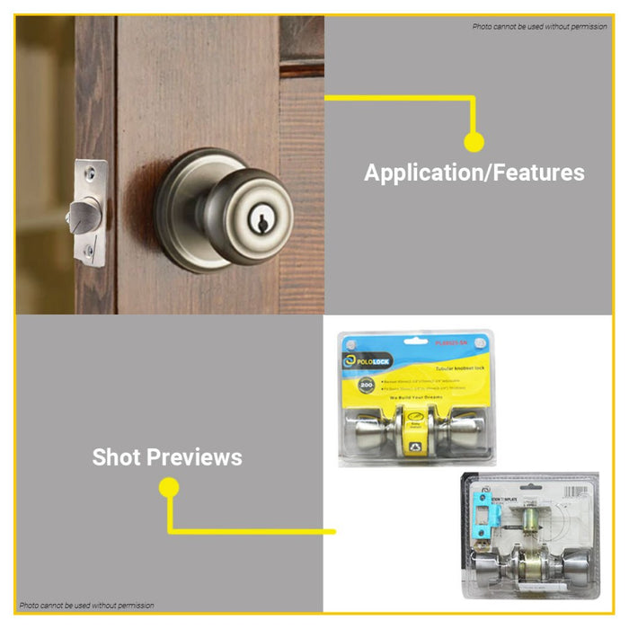 BUILDMATE Pololock Tubular Knobset Entrance Doorknob Keyed Entry Door Lock Twist Type w/ Key PL88025