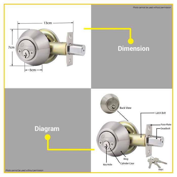 POLOLOCK DOUBLE Deadlock Security Lock Door Entrance Doorknob Cylinder Deadbolt PL88006-02 •BUILDMATE•