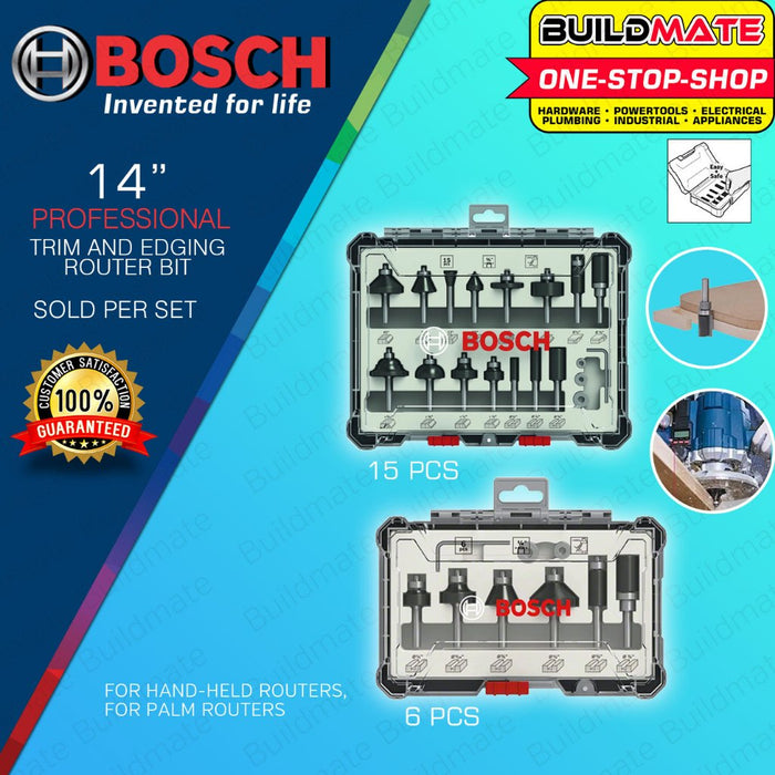 BUILDMATE Bosch Router Bit Set 6PCS / 15PCS Trim & Edging 1/4" Inch Shank Mixed Cutter - BAX