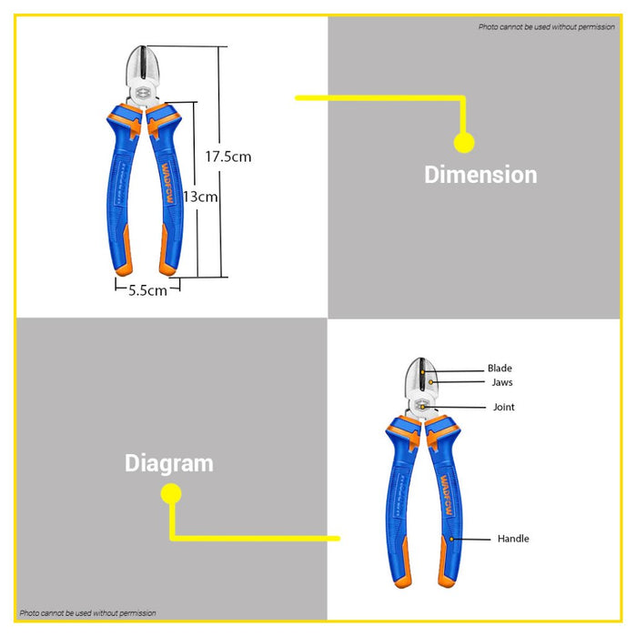 BUILDMATE Wadfow Diagonal Cutting Pliers 6" / 7" Inch Electricians Side Cutter Stripping Wire Plier Hand Tools WPL3C06 / WPL3C07 - WHT