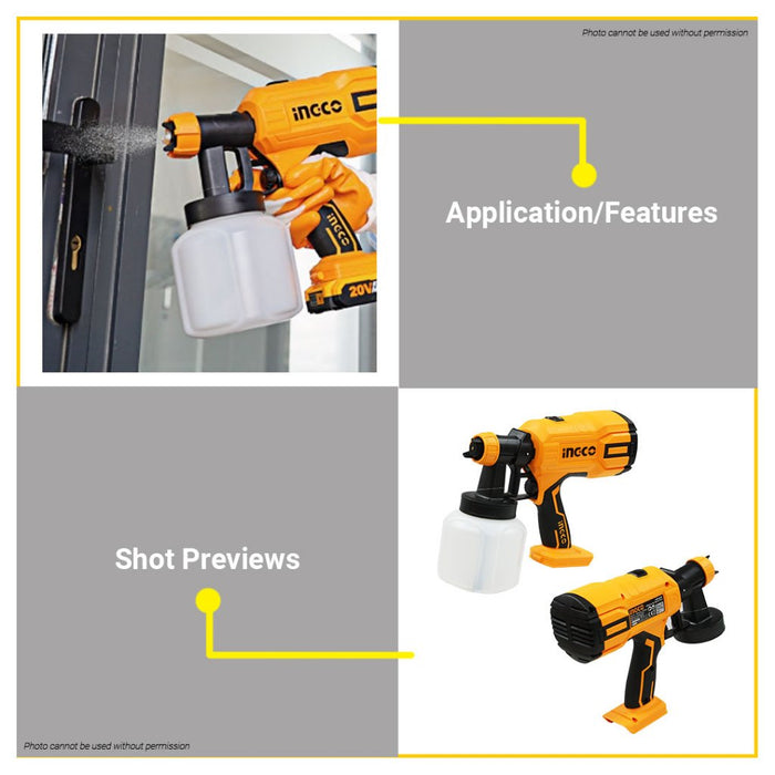 (SOLO) BUILDMATE Ingco 20V Lithium-Ion Cordless Spray Gun Paint Zoom UNIT BARE TOOL CSGLI2003 • ICPT